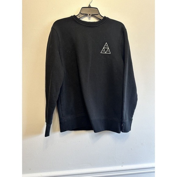 HUF Essential Orignal Logo Crewneck Sweatshirt Black White Box Logo M - Picture 1 of 11